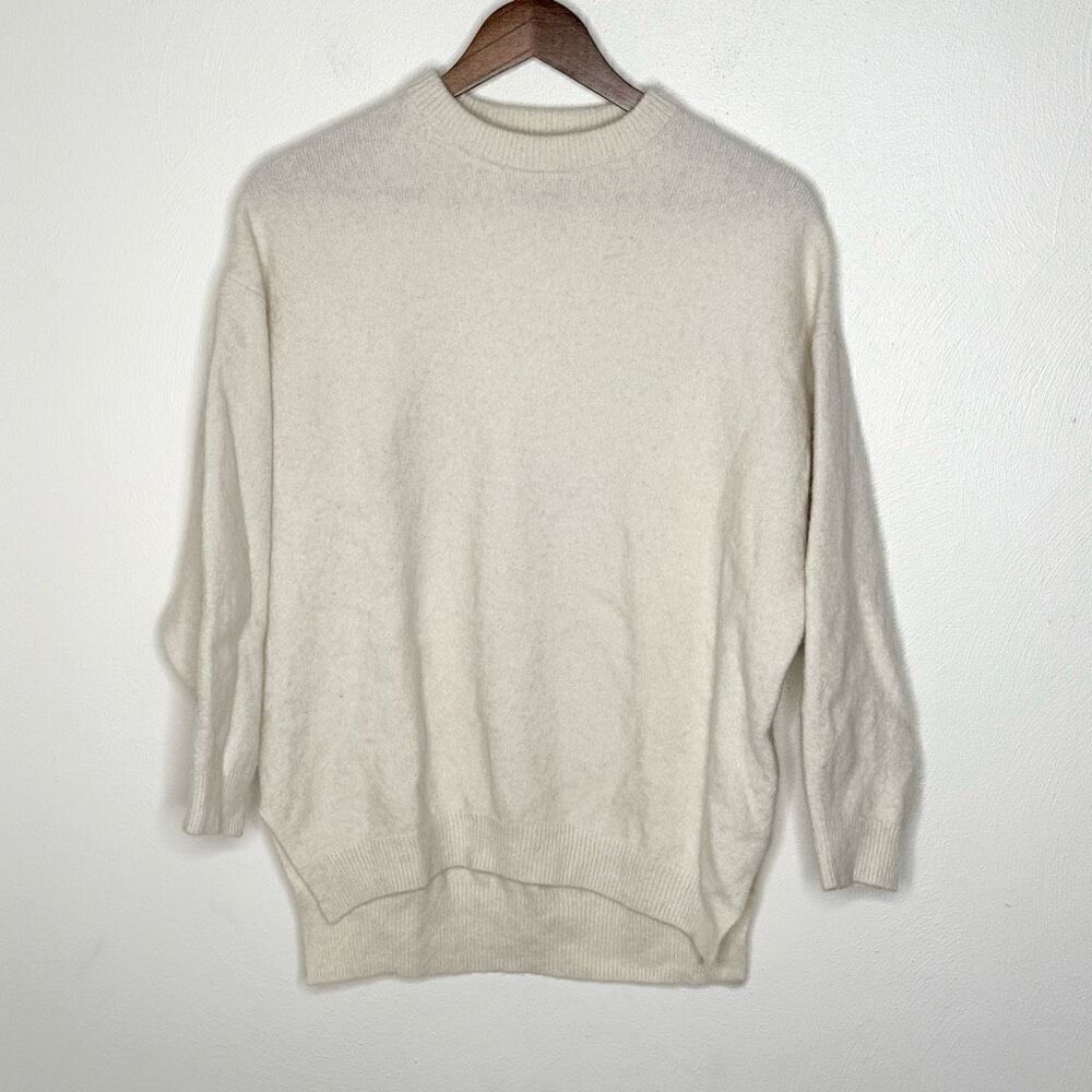Stockholm Atelier & Other Stories Wool Blend Hi Low Crewneck Sweater in Ivory -